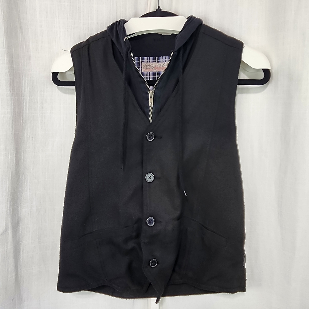 Sovereign Code Black and Blue Plaid Vest Hoodie